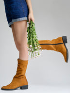 Women’s Tan Long Boots | Elegant Knee High Boots with Heel | Luxury Party & Casual Wear Footwear