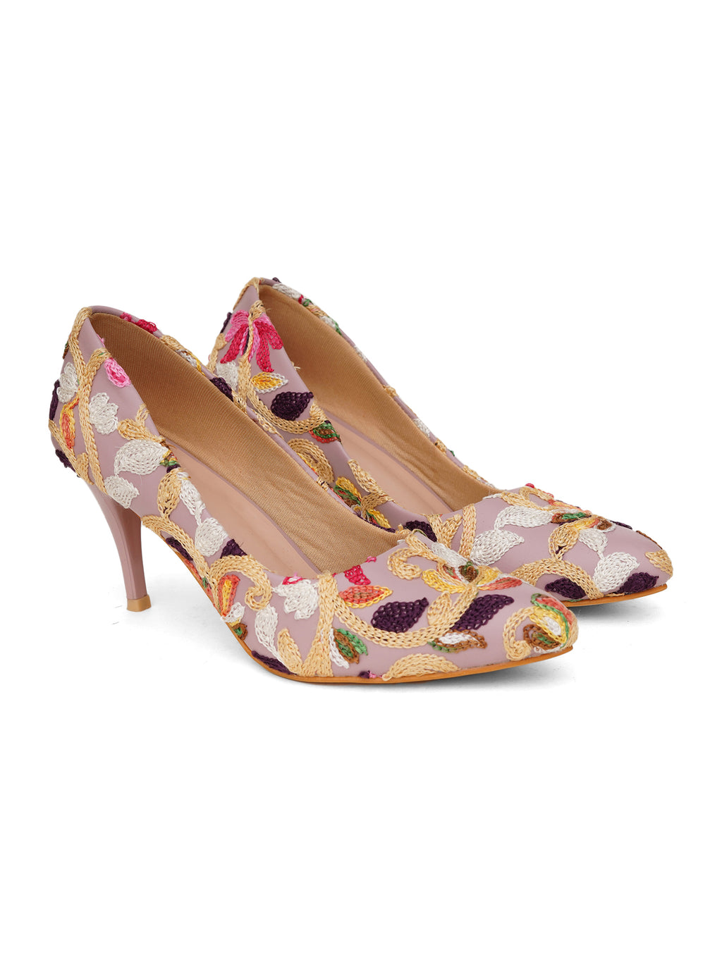 Peach Embroidered Pumps | Premium Women’s Closed Toe Luxury Heels for Bridal & Formal Wear
