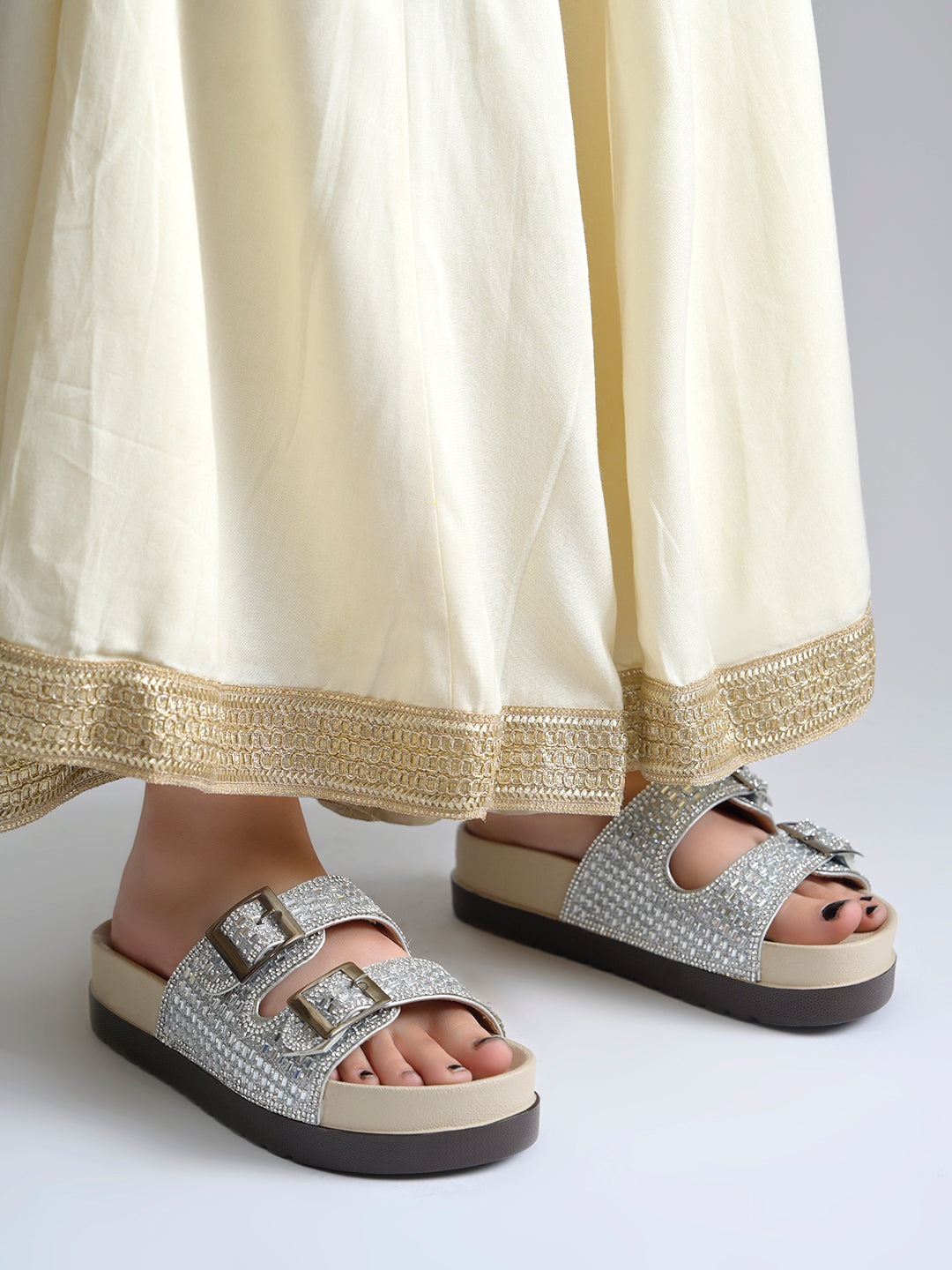 Women’s Sparkle Comfort Platform Sandals with Adjustable Buckles