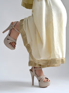 Women's Golden Glitter Platform Sandals with Criss-Cross Straps and High Stiletto Heel