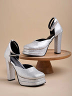 Silver High Heel Sandals for Women | 5 Inch Textured Heels | Luxury Party & Wedding Footwear