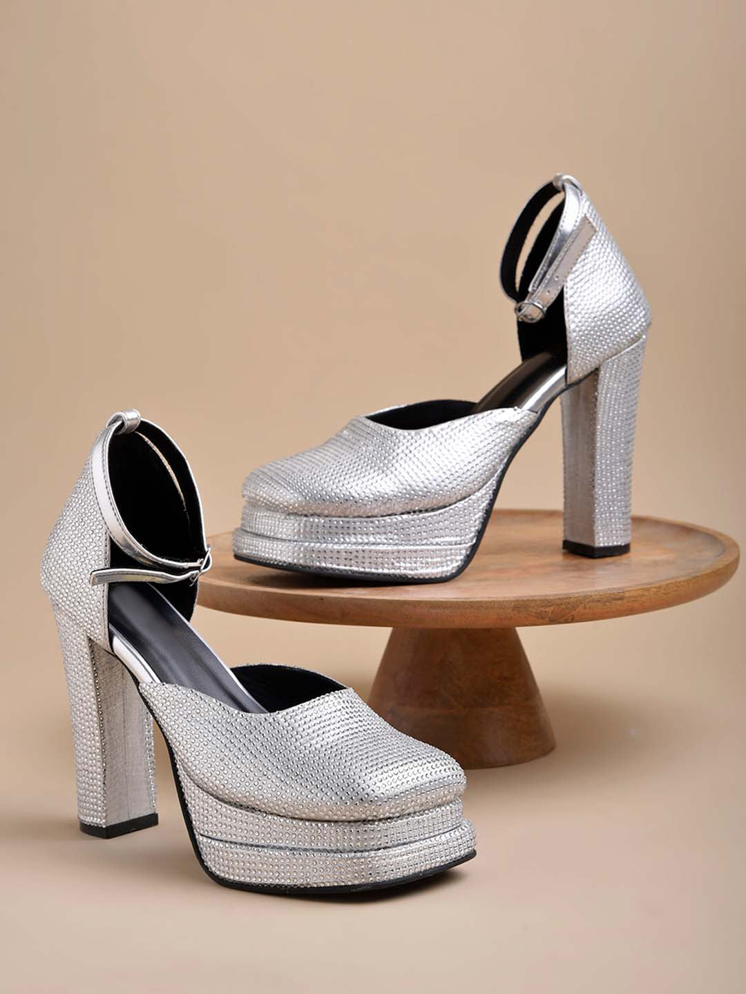 Silver High Heel Sandals for Women | 5 Inch Textured Heels | Luxury Party & Wedding Footwear