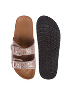 Women’s Embellished Two-Strap Buckle Sandals with Chunky Comfort Sole