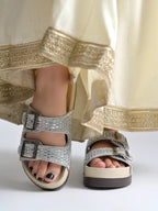 Women’s Sparkle Comfort Platform Sandals with Adjustable Buckles