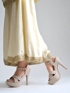 Women's Golden Glitter Platform Sandals with Criss-Cross Straps and High Stiletto Heel