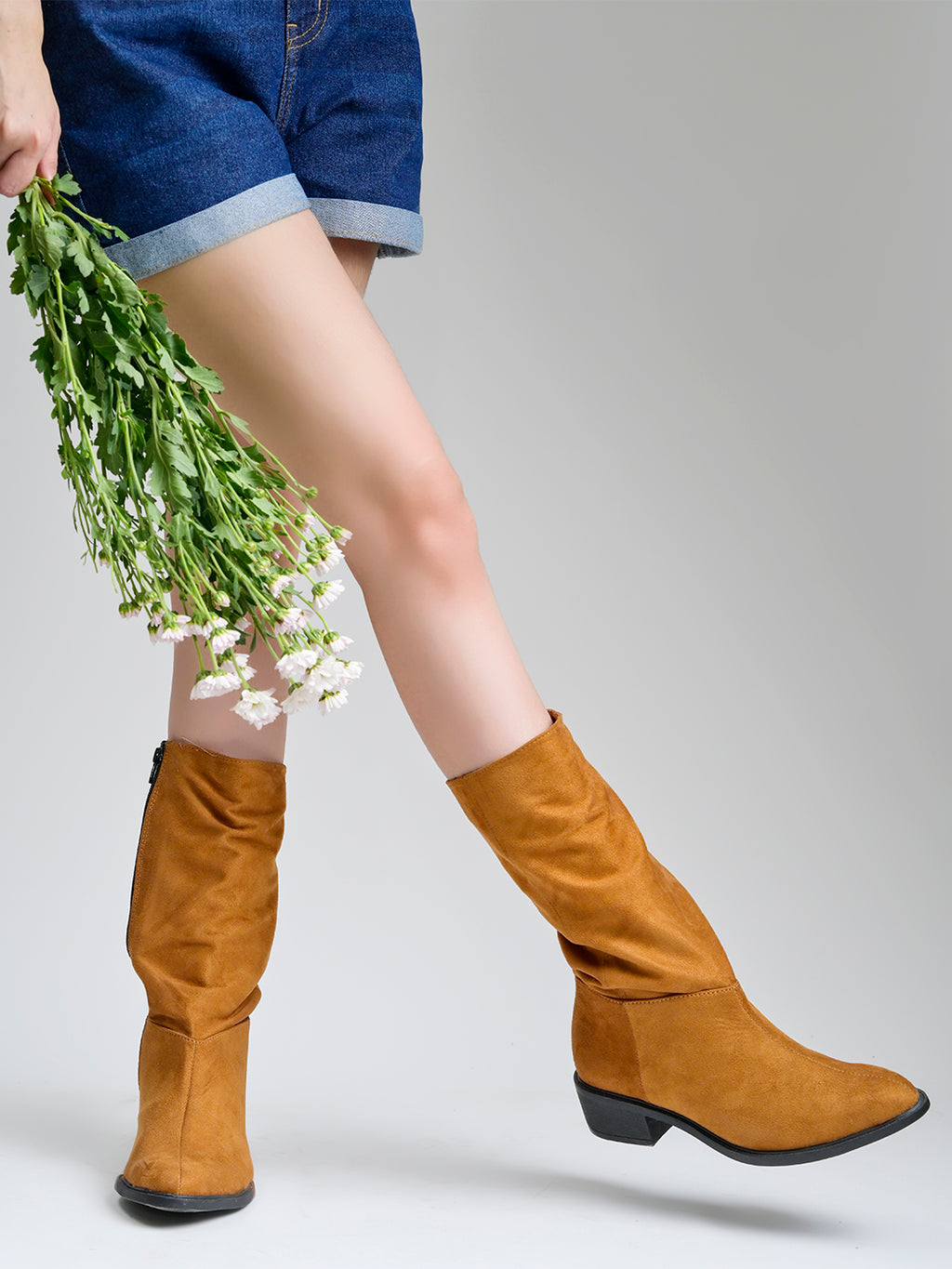 Women’s Tan Long Boots | Elegant Knee High Boots with Heel | Luxury Party & Casual Wear Footwear