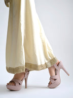 Women's Rose Gold Glitter Platform Sandals with Criss-Cross Straps and High Stiletto Heel