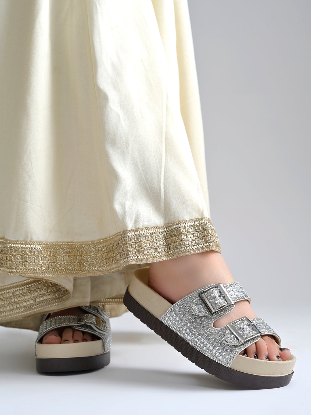 Women’s Sparkle Comfort Platform Sandals with Adjustable Buckles