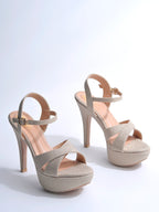 Women's Golden Glitter Platform Sandals with Criss-Cross Straps and High Stiletto Heel