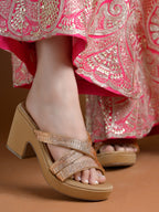 Golden Platform Heels for Women | Luxury High Heel Sandals | Party, Wedding & Festive Wear Footwear