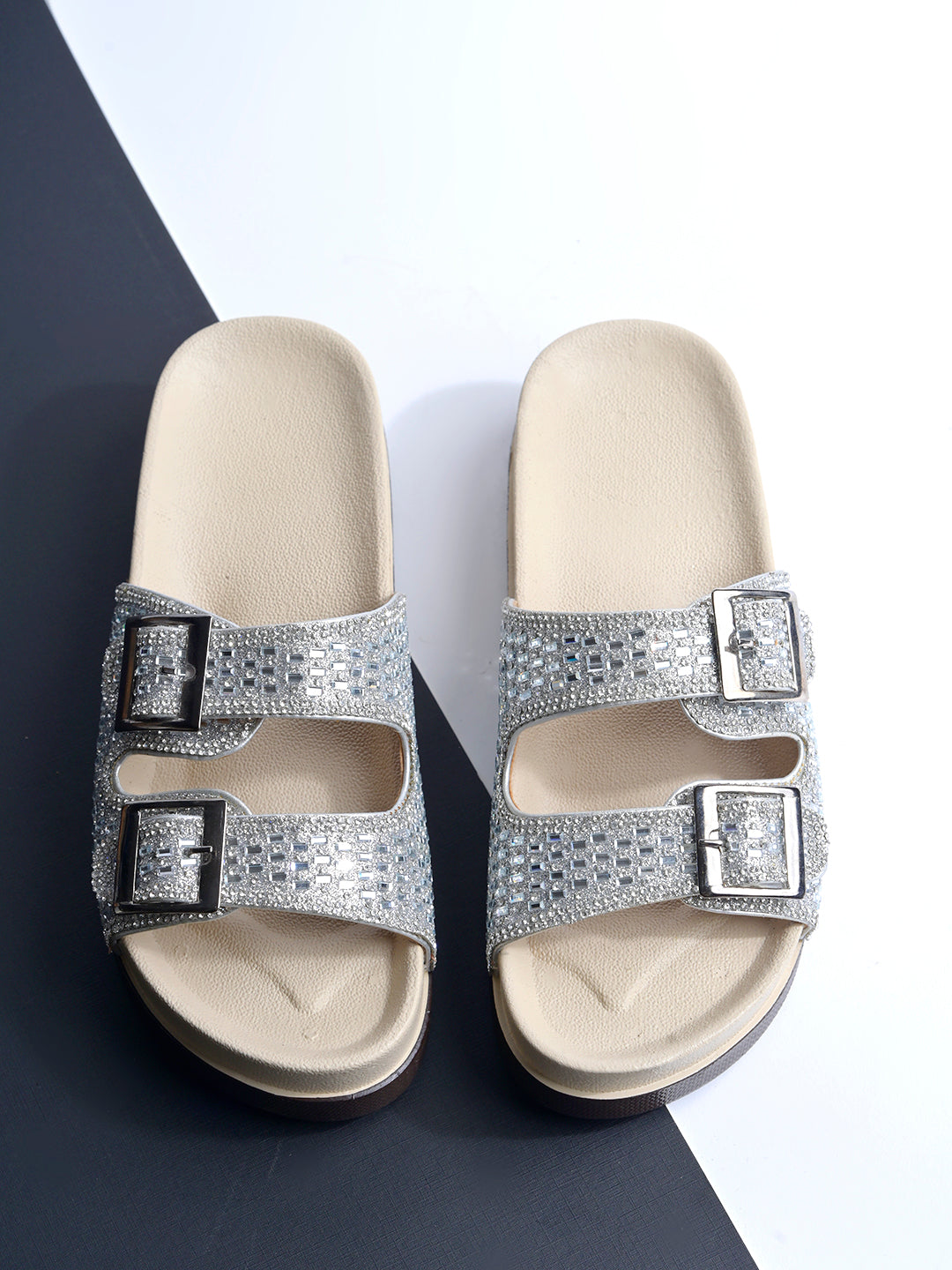 Women’s Sparkle Comfort Platform Sandals with Adjustable Buckles