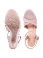 Women's Rose Gold Glitter Platform Sandals with Criss-Cross Straps and High Stiletto Heel