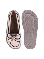 Elegant Cream Bow Loafers with Rhinestone Accents – Contrast Piping Design For Women