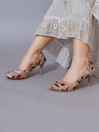 Peach Embroidered Pumps | Premium Women’s Closed Toe Luxury Heels for Bridal & Formal Wear