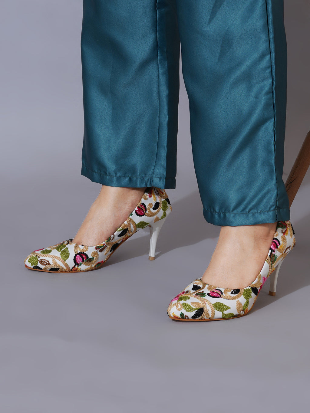 White Embroidered Pumps | Premium Women’s Closed Toe Luxury Heels for Bridal & Formal Wear