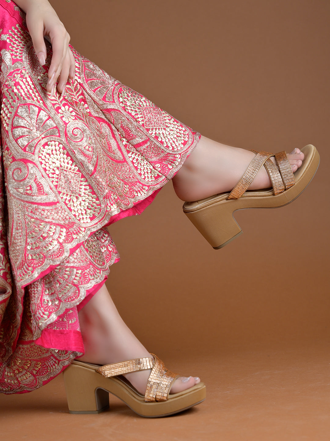 Golden Platform Heels for Women | Luxury High Heel Sandals | Party, Wedding & Festive Wear Footwear