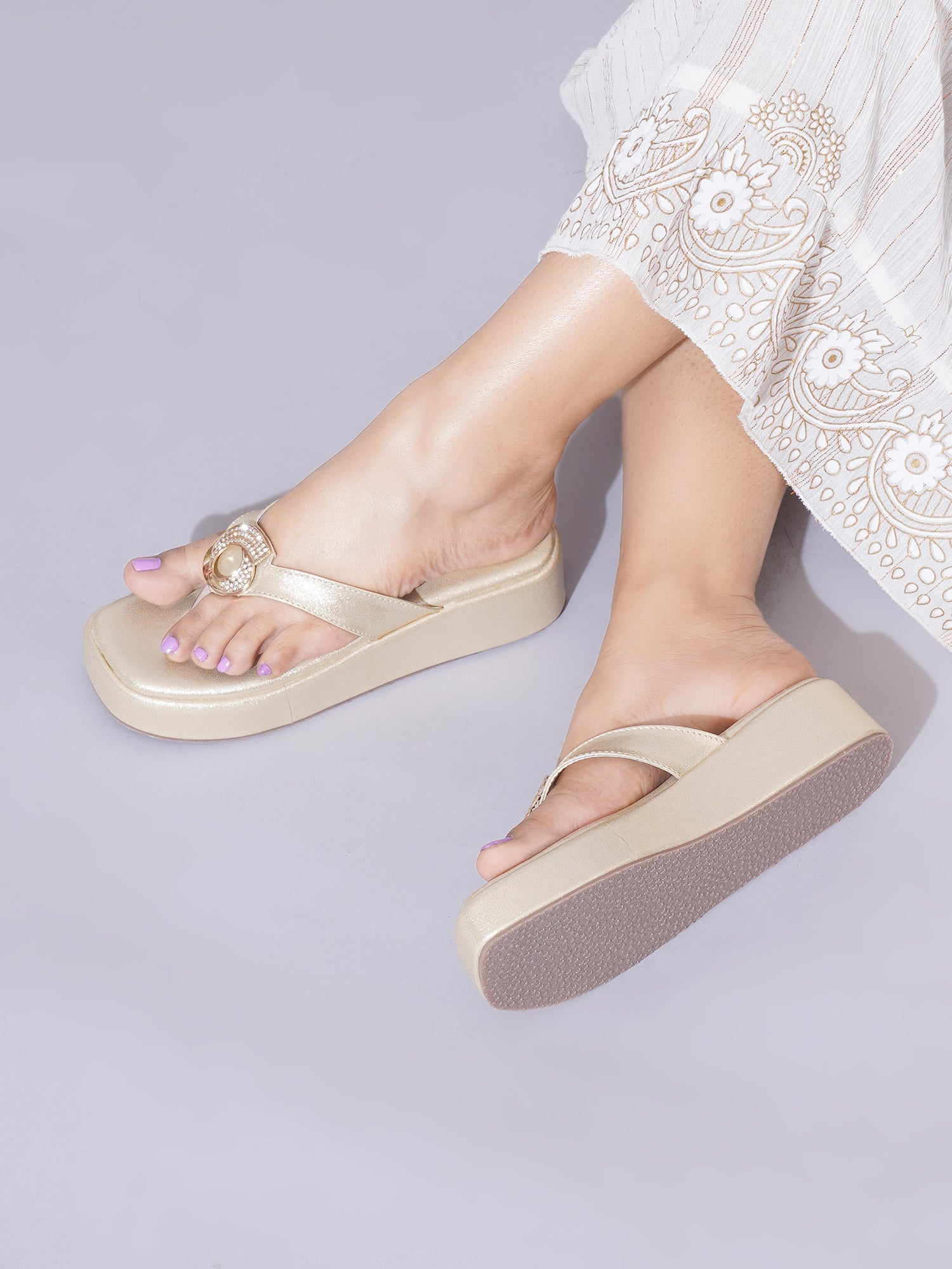 Women’s Gold Platform Heels | Stylish Chunky Heel Sandals | Premium Luxury Bridal & Evening Wear