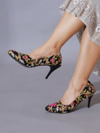 Black Embroidered Pumps | Premium Women’s Closed Toe Luxury Heels for Bridal & Formal Wear