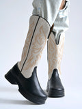 Rodeo Black & White Embroidered Platform Cowboy Boots For Women & Girls