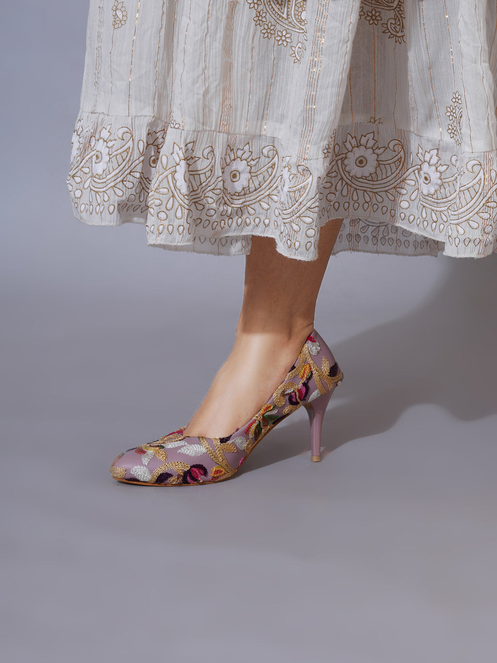 Peach Embroidered Pumps | Premium Women’s Closed Toe Luxury Heels for Bridal & Formal Wear