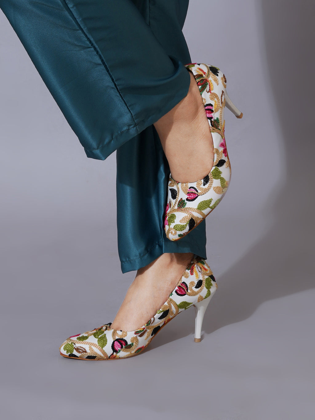 White Embroidered Pumps | Premium Women’s Closed Toe Luxury Heels for Bridal & Formal Wear