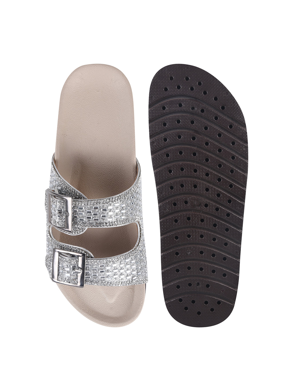 Women’s Sparkle Comfort Platform Sandals with Adjustable Buckles