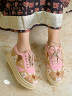 Women’s Wedding Sneakers | Pink Bridal Shoes with Pearls & Lace | Comfortable Flat Sneakers for Brides