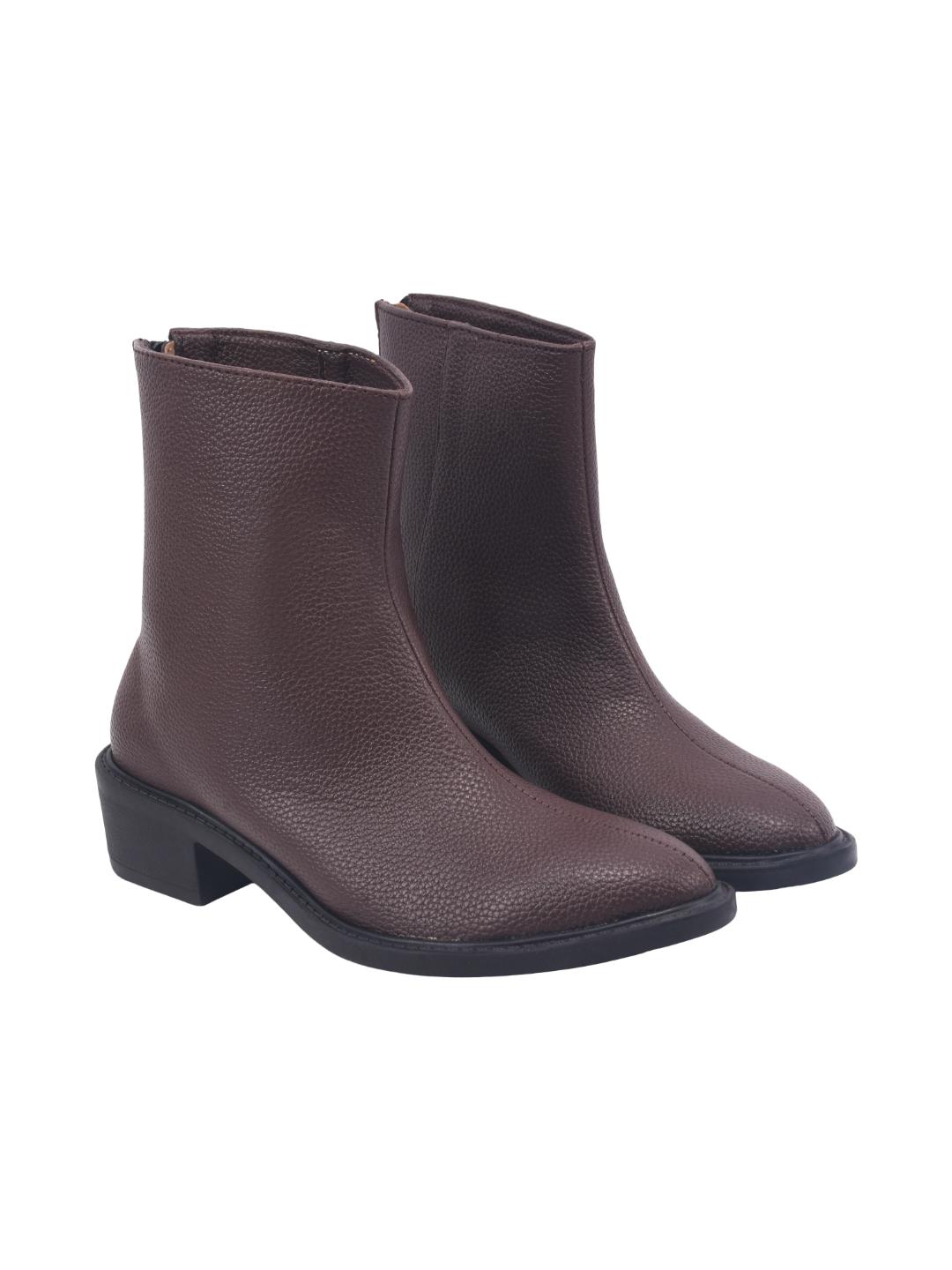 Luxury Brown Boots for Women | Premium Leather Ankle Boots with Comfortable Block Heel | Stylish Fashion Footwear