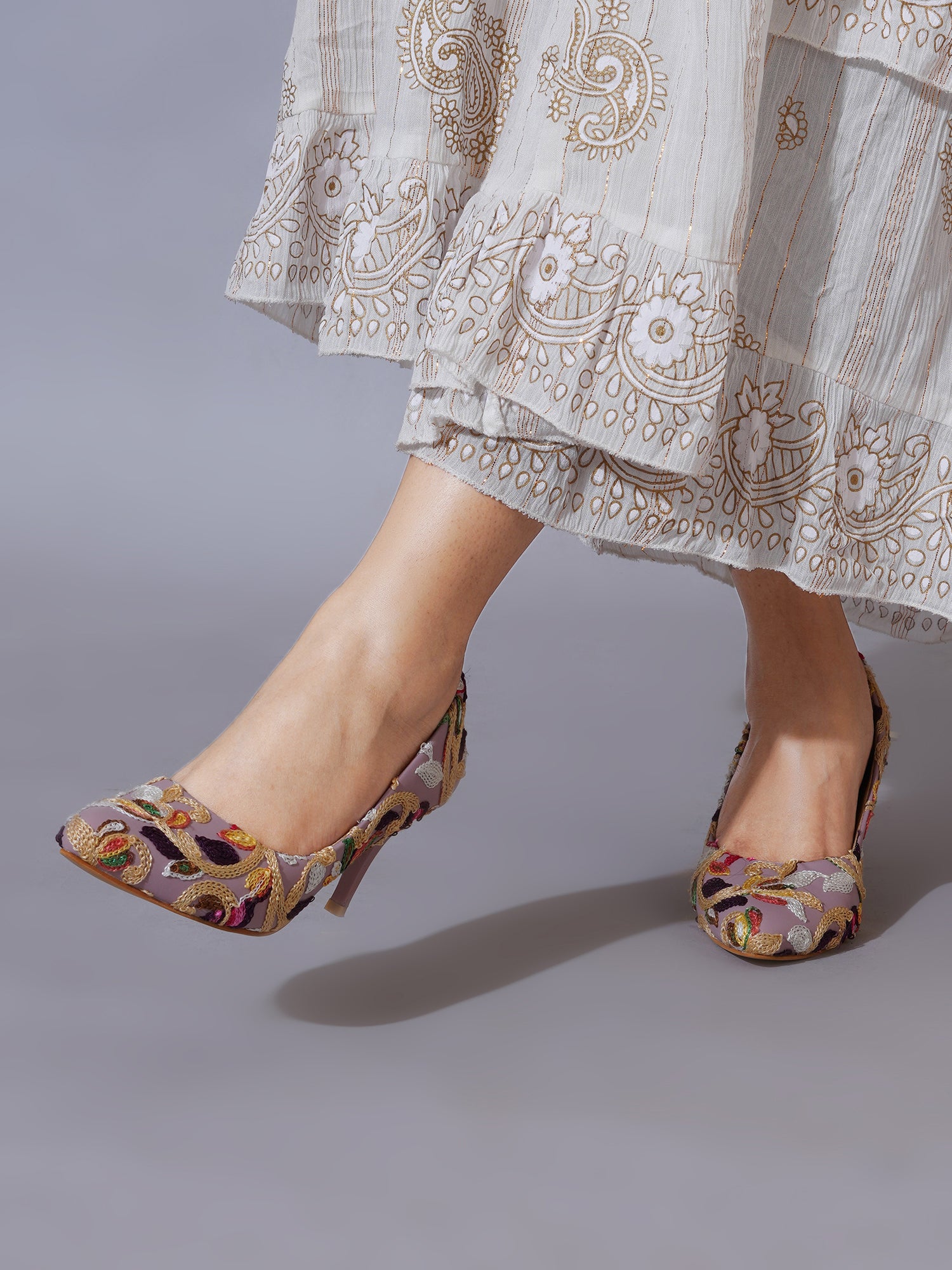 Peach Embroidered Pumps | Premium Women’s Closed Toe Luxury Heels for Bridal & Formal Wear