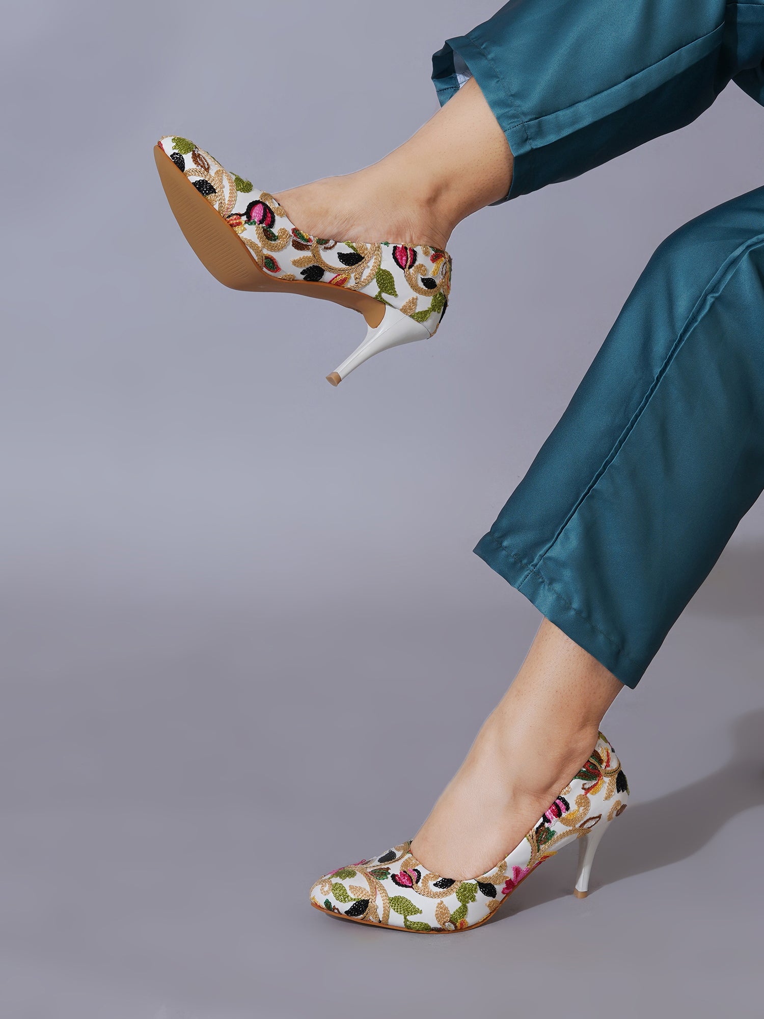 White Embroidered Pumps | Premium Women’s Closed Toe Luxury Heels for Bridal & Formal Wear