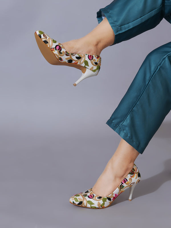 White Embroidered Pumps | Premium Women’s Closed Toe Luxury Heels for Bridal & Formal Wear