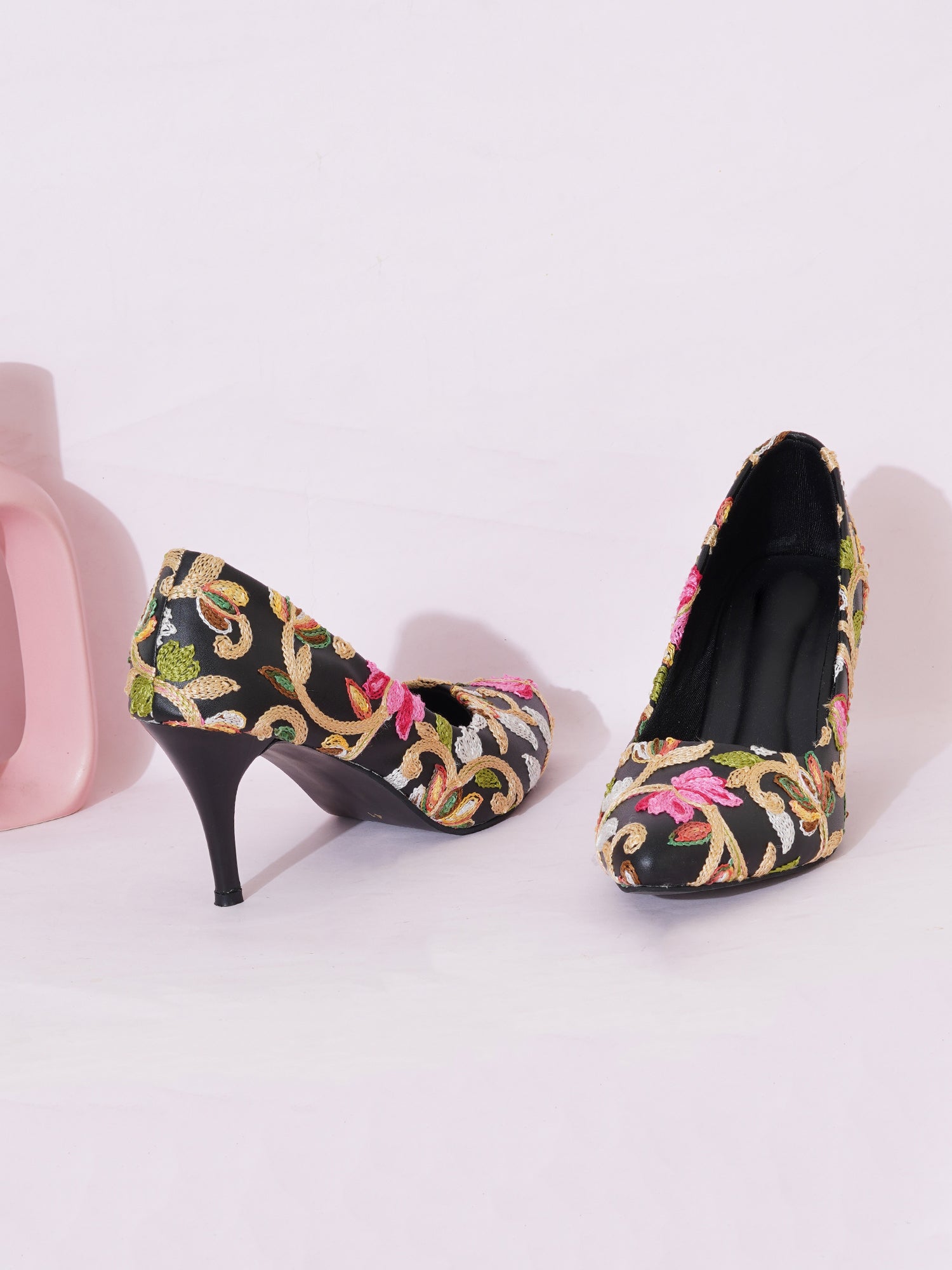 Black Embroidered Pumps | Premium Women’s Closed Toe Luxury Heels for Bridal & Formal Wear