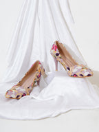 Peach Embroidered Pumps | Premium Women’s Closed Toe Luxury Heels for Bridal & Formal Wear
