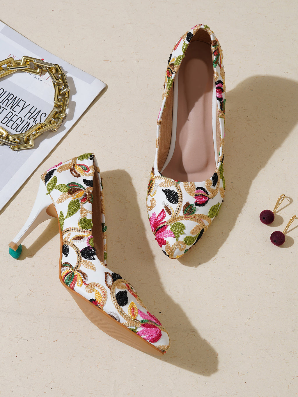 White Embroidered Pumps | Premium Women’s Closed Toe Luxury Heels for Bridal & Formal Wear