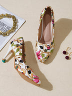 White Embroidered Pumps | Premium Women’s Closed Toe Luxury Heels for Bridal & Formal Wear