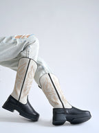 Rodeo Black & White Embroidered Platform Cowboy Boots For Women & Girls