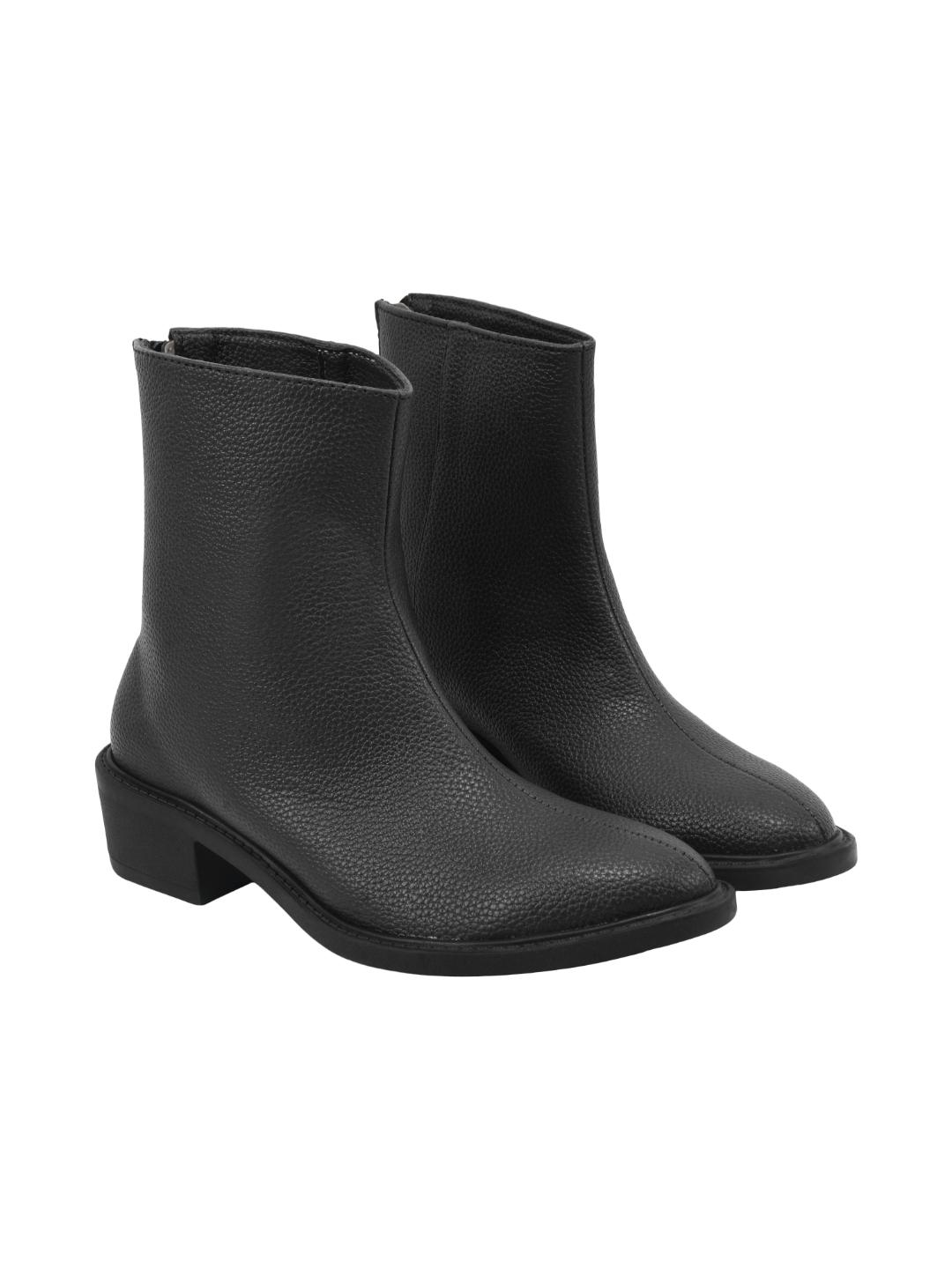 Luxury Black Boots for Women | Premium Leather Ankle Boots with Comfortable Block Heel | Stylish Fashion Footwear