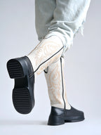 Rodeo Black & White Embroidered Platform Cowboy Boots For Women & Girls