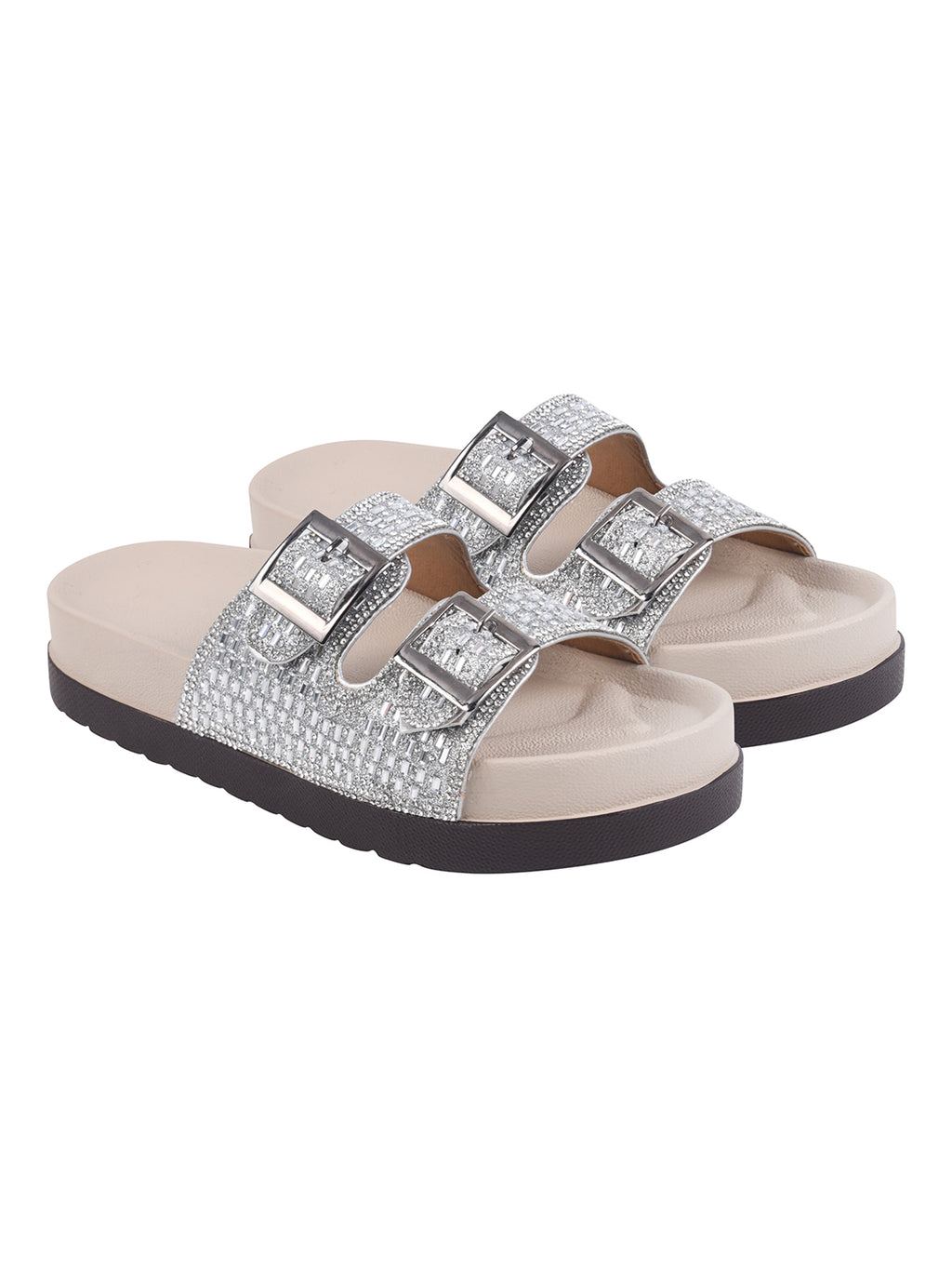 Women’s Sparkle Comfort Platform Sandals with Adjustable Buckles