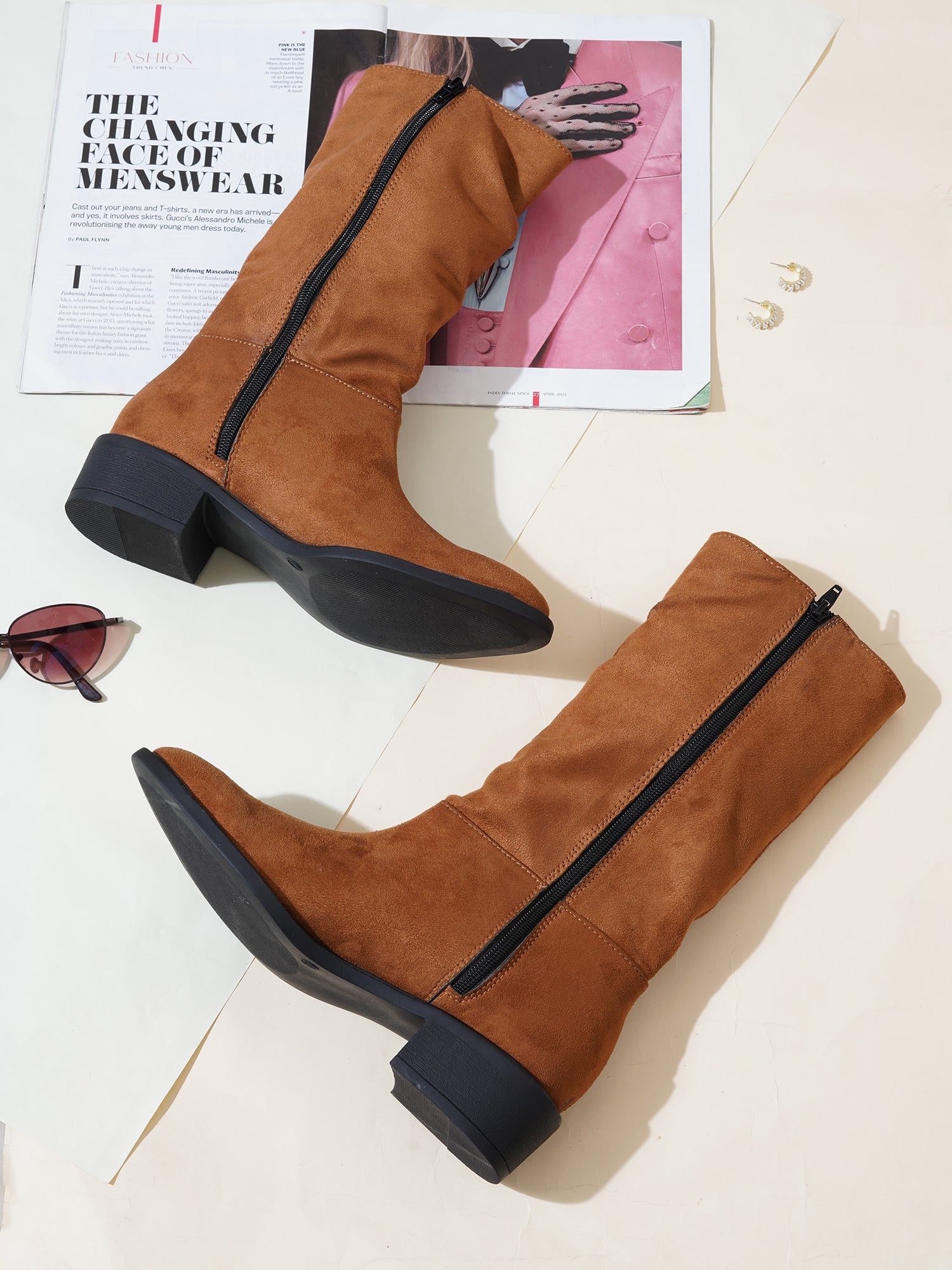 Women’s Tan Long Boots | Elegant Knee High Boots with Heel | Luxury Party & Casual Wear Footwear