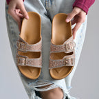 Women’s Embellished Two-Strap Buckle Sandals with Chunky Comfort Sole