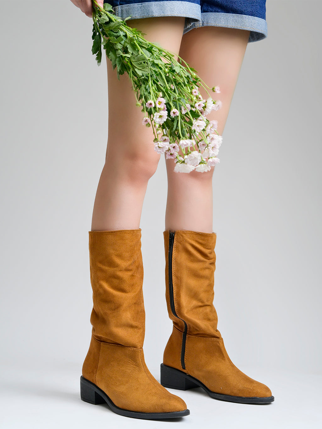 Women’s Tan Long Boots | Elegant Knee High Boots with Heel | Luxury Party & Casual Wear Footwear