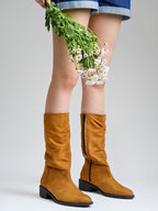 Women’s Tan Long Boots | Elegant Knee High Boots with Heel | Luxury Party & Casual Wear Footwear