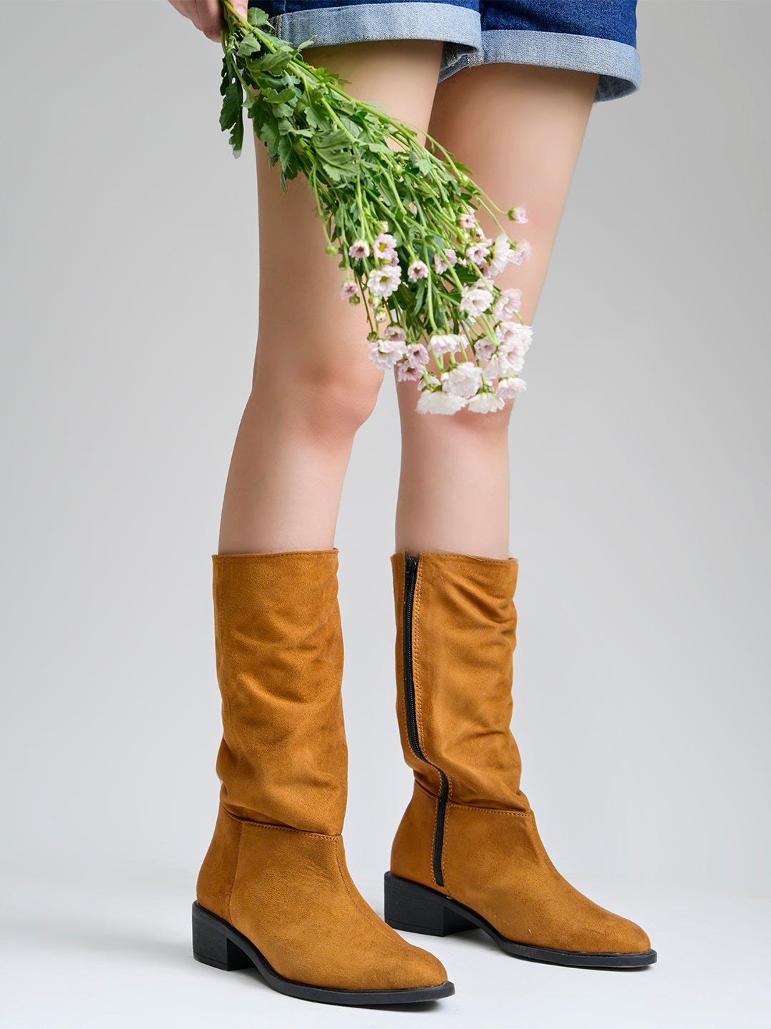 Women’s Tan Long Boots | Elegant Knee High Boots with Heel | Luxury Party & Casual Wear Footwear