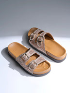 Women’s Embellished Two-Strap Buckle Sandals with Chunky Comfort Sole