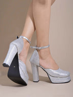 Silver High Heel Sandals for Women | 5 Inch Textured Heels | Luxury Party & Wedding Footwear