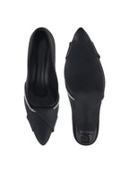 Sophisticated Matte Black Pointed-Toe Heels – Elegant Kitten Heels with Rhinestone Detail