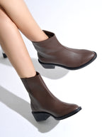 Luxury Brown Boots for Women | Premium Leather Ankle Boots with Comfortable Block Heel | Stylish Fashion Footwear