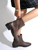 Luxury Brown Boots for Women | Premium Leather Ankle Boots with Comfortable Block Heel | Stylish Fashion Footwear