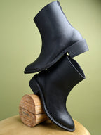 Luxury Black Boots for Women | Premium Leather Ankle Boots with Comfortable Block Heel | Stylish Fashion Footwear